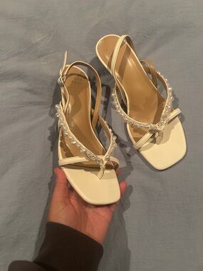 a new day Pearl-Trim Ivory/Tan Slingback Sandals